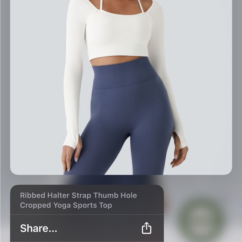 HALARA Ribbed Halter Strap Thumb Hole Cropped Yoga Sports Top SIZE XL white